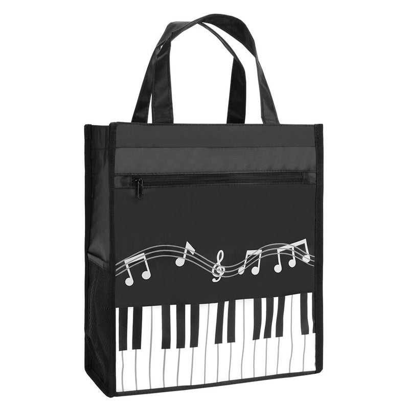 Rinastore Piano Keys Music Waterproof Oxford Cloth Handbag Tote Shopping Book Bag Gift for Kids & Students (Black) - Image 1